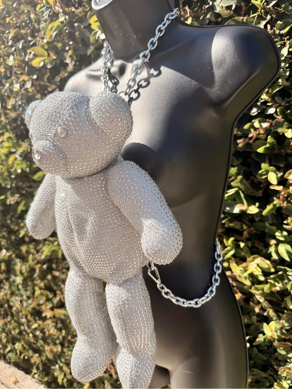 Silver Rhinestone Bling Tormented Teddy Backpack - Dolls Kill